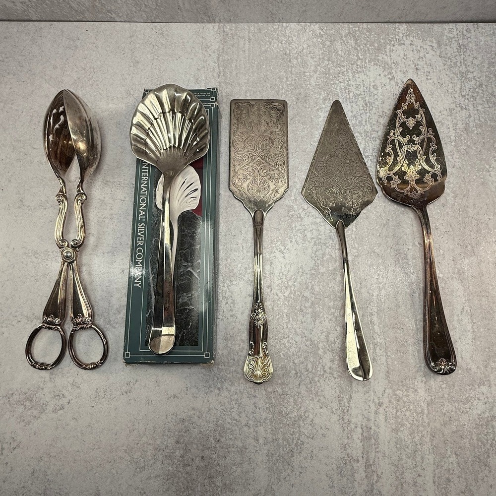 Vintage Silver Plated Pie‎ Serving Utensils 5 Set - Gorham Heritage Salad Tongs